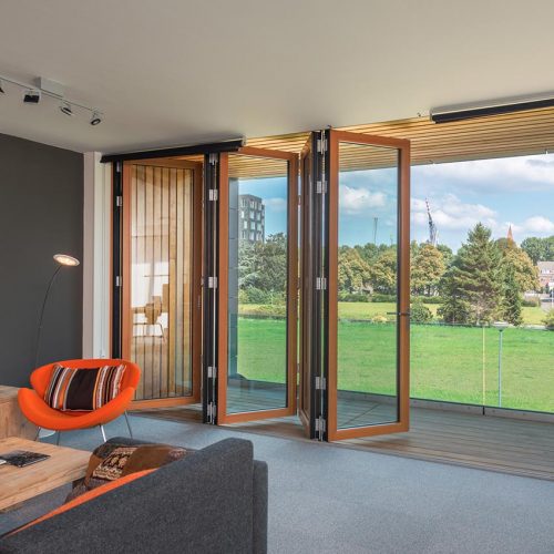 timber bifold door folded