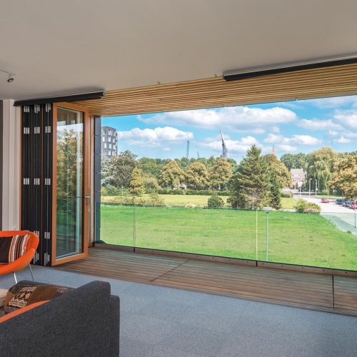 timber bifold door open