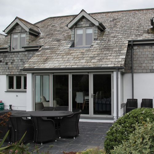 uPVC agate grey bifold door in extension